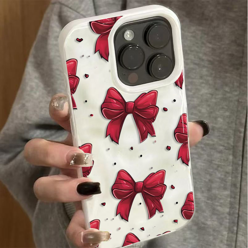 Phone Accessories Red - White Red Bow Pattern Phone Case
