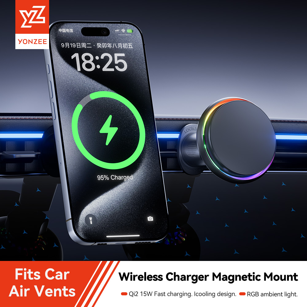 Qi2 Phone Accessories - YZ RGB Magnetic Wireless Charger Car