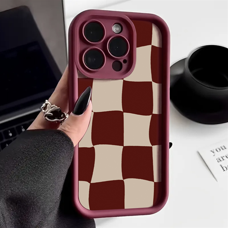Wine Red Deform Grid Pattern P - Phone Accessories Red review and price