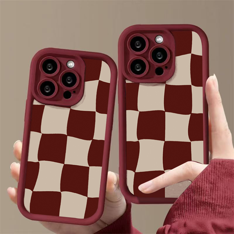 Wine Red Deform Grid Pattern P - Phone Accessories Red review and price