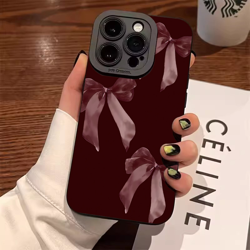 Wine Red Bowknot Pattern Soft  - Phone Accessories Red review and price